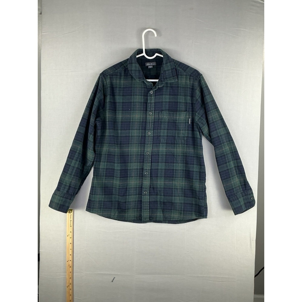 Eddie Bauer Casual Button-Down Shirt Men's Green Blue Plaid M Flannel Cotton